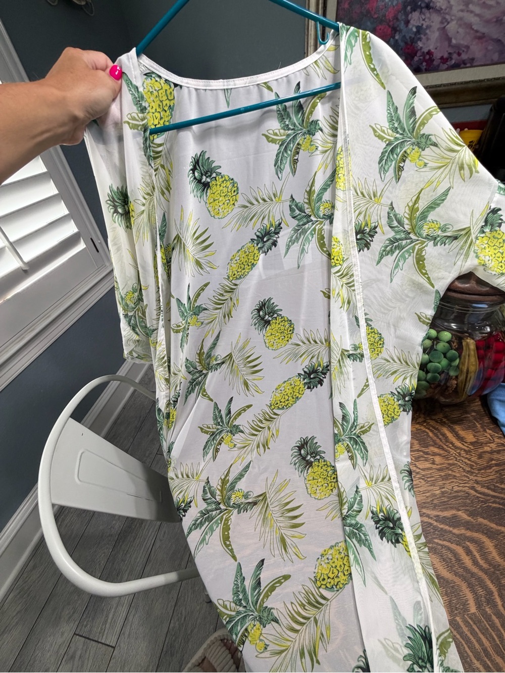 White Pineapple Print Lightweight Kimono